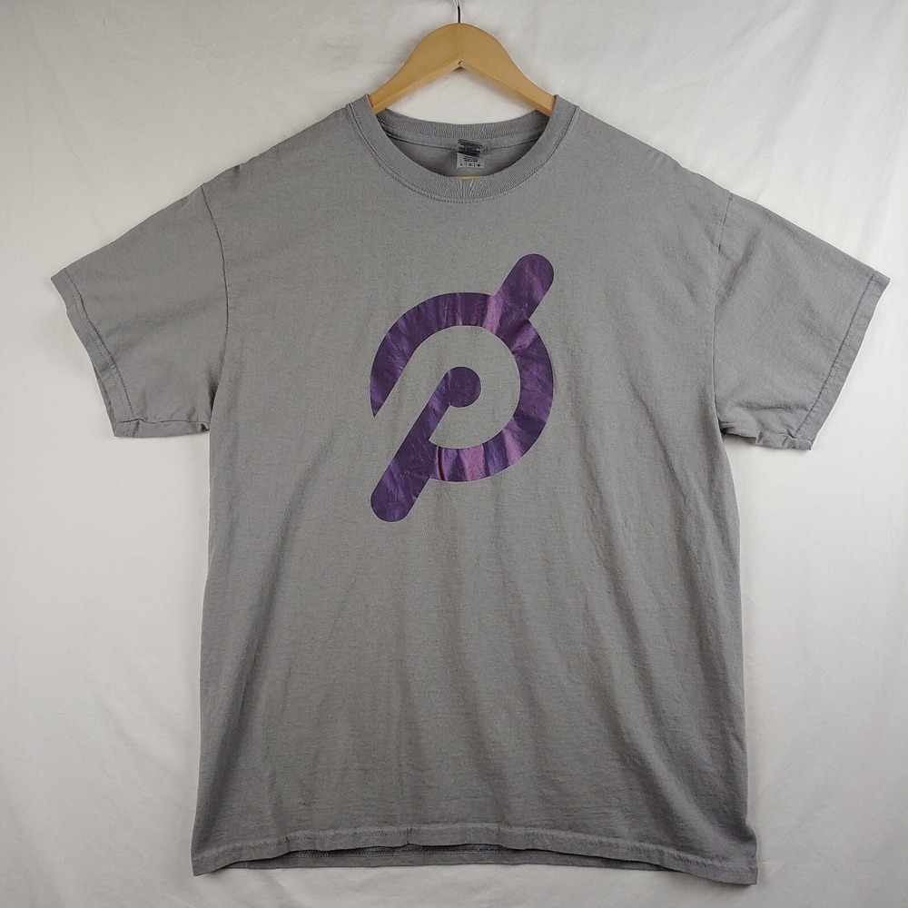 Peloton Gildan T Shirt Mens L Gray Purple Logo Short Sleeve Crew Neck Cotton